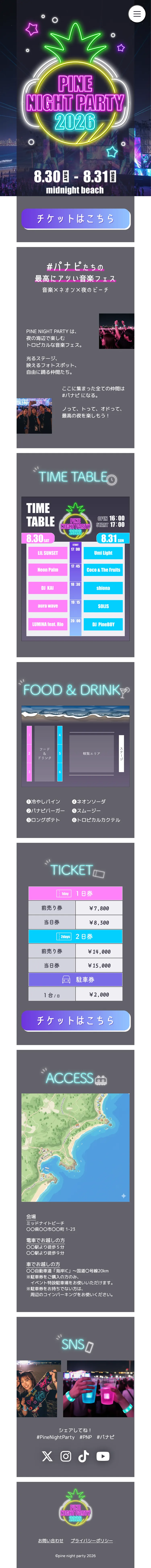 PineNightPartyサイトの画像